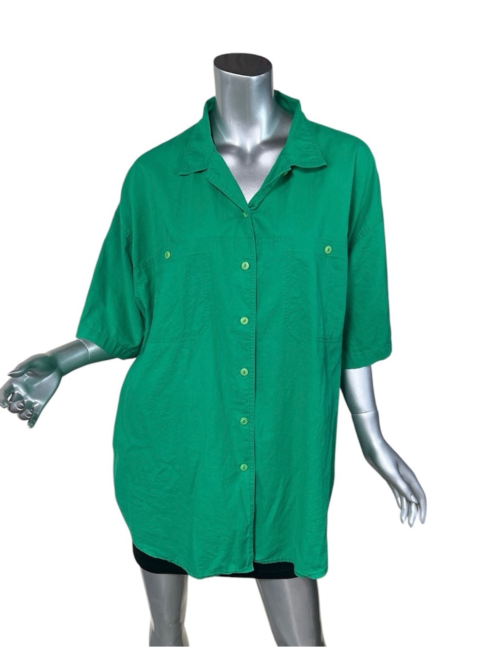 Vintage Jacque & Koko Women’s 22/24 Button Up Short Sleeve Cotton Shirt Green